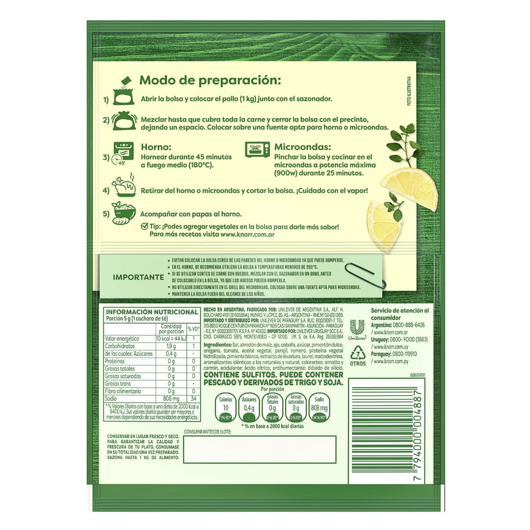 Condimento Sabor al Horno Knorr Limón y Orégano 21 Gr.