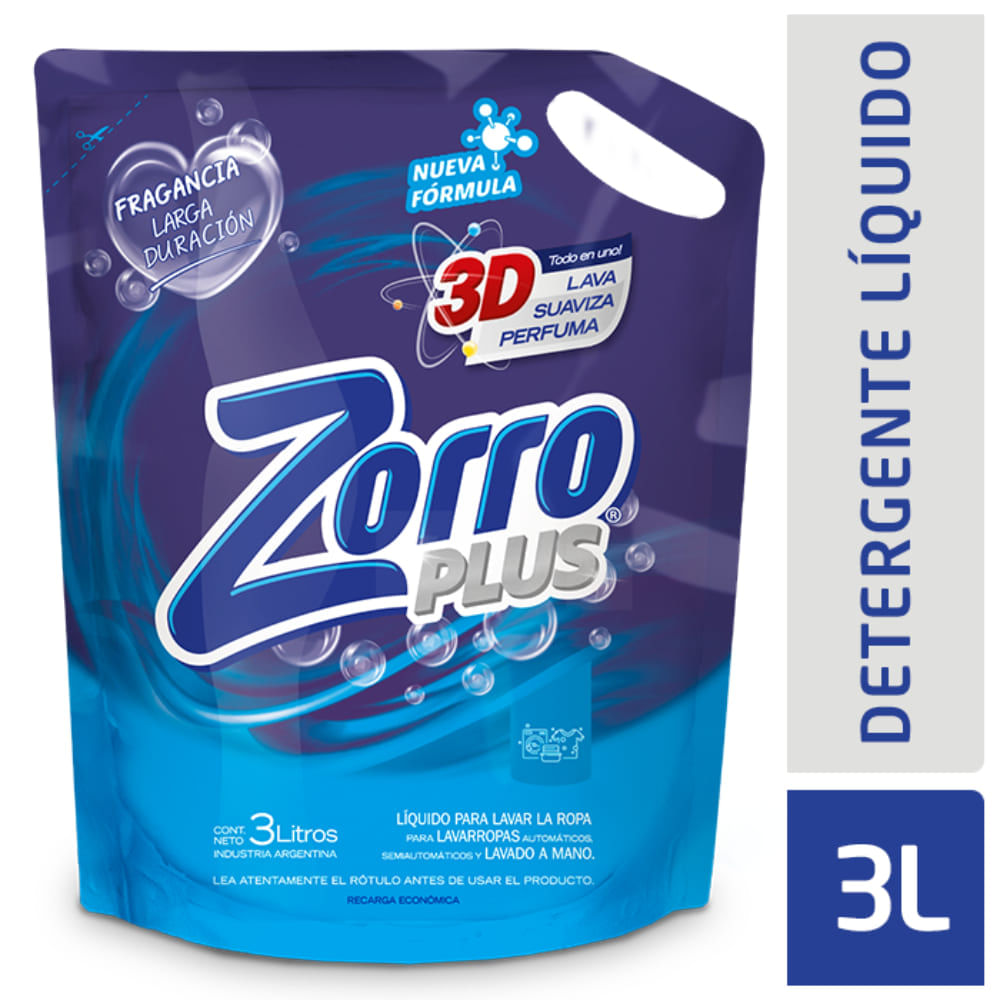 Detergente Líquido para Ropa Zorro Clásico Doypack 3 Lts.
