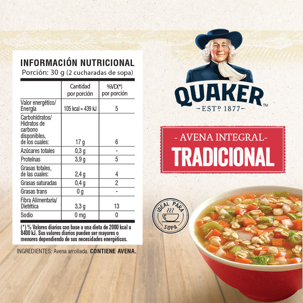 Avena Quaker Tradicional Fortificada 500 gr