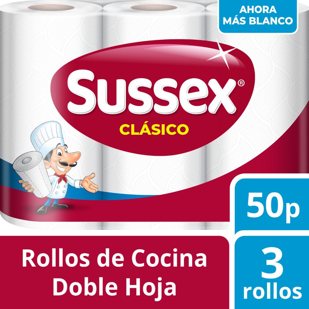 Rollo de Cocina Sussex Clásico 3 rollos 50 Paños - DIA Online -  Supermercados DIA