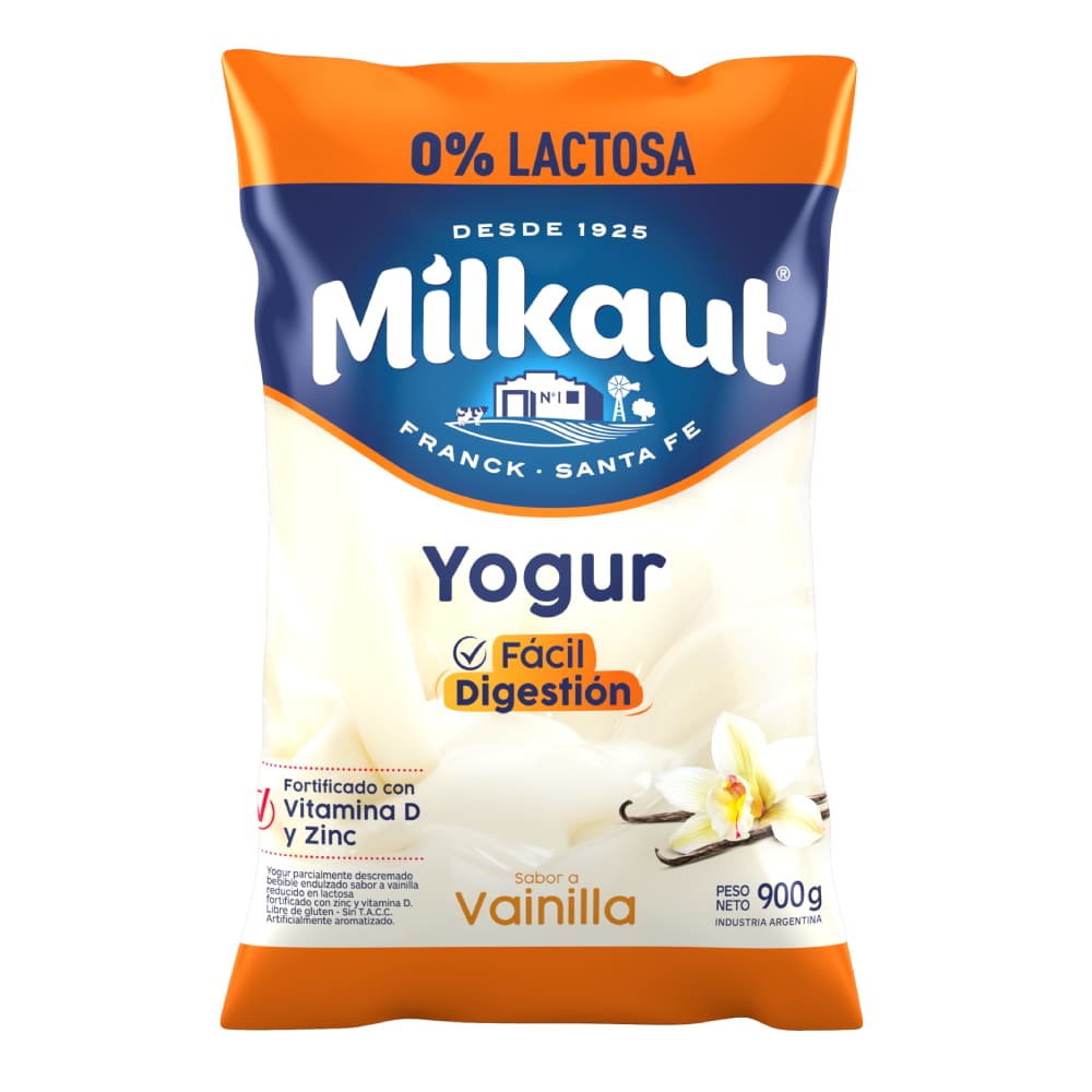 Yogur Entero Bebible Milkaut Vainilla 0% Lactosa 1 Kg.