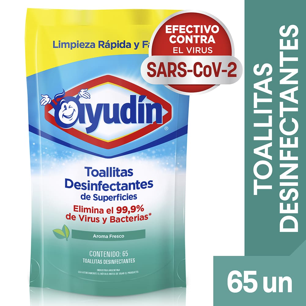 Toallitas Desinfectantes Ayudín Fresco Doy Pack 65 Un.