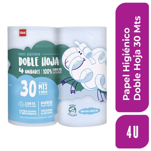 Papel Higiénico Doble Hoja 30 mts 4 Ud.