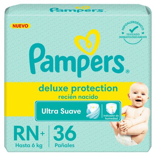 Pañales Deluxe Protection Recién Nacido. Pampers Talle RN+, 36 Ud.