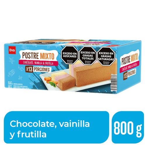 Postre Helado Dia Mixto Sabor Chocolate, Vainilla y Frutilla x 13 Porciones