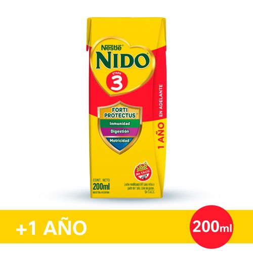 Nido 3 Defensas Leche Infantil Listo Para Tomar X 200 Ml.