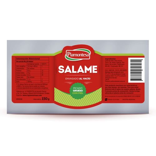 Salamín Piamontesa Picado Grueso Con Piel 150 Gr.
