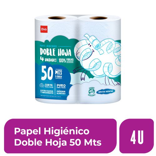 Papel Higiénico Doble Hoja 50 mts 4 Ud.