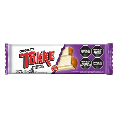 Tableta Chocolate Blanco Relleno Dulce de Leche Tokke 72 Gr.