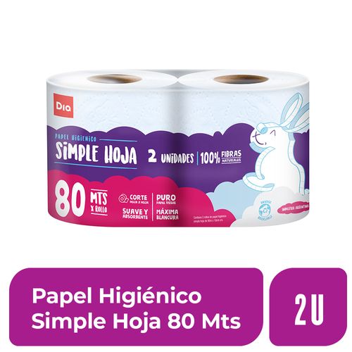 Papel Higiénico Simple Hoja 80mts 2 Ud.