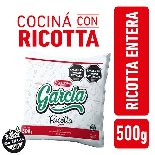 Ricotta Garcia Entera Baja en Sodio 500 Gr.