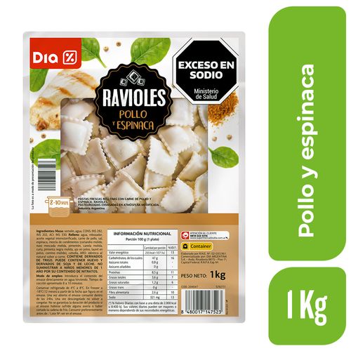 Ravioles DIA Pollo y Espinaca 1 Kg.