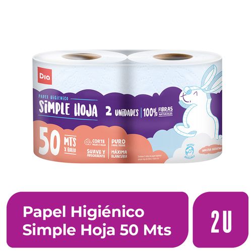 Papel Higiénico Simple Hoja 50 mts 2 Ud.