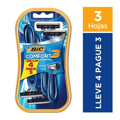 Máquina de Afeitar Bic Comfort 3 Normal 3 hojas 4 Un.