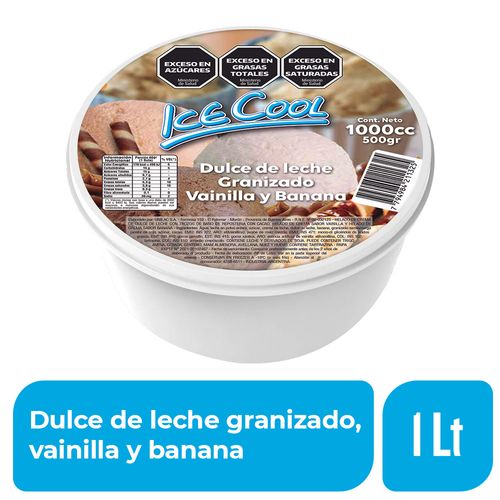 Helado Ice Cool de Dulce de Leche, Granizado, Vainilla y Banana 1 Lt.