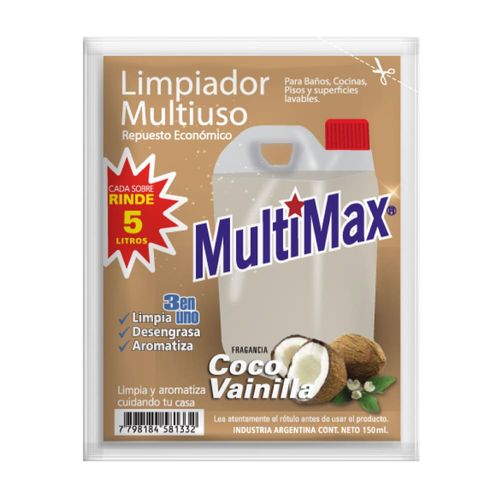 Limpiador Concentrado Multimax Coco y Vainilla 150 Ml.