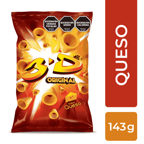 Tubitos De Harina De Maíz Sabor Queso 3D Mega Queso X 143 Gr.