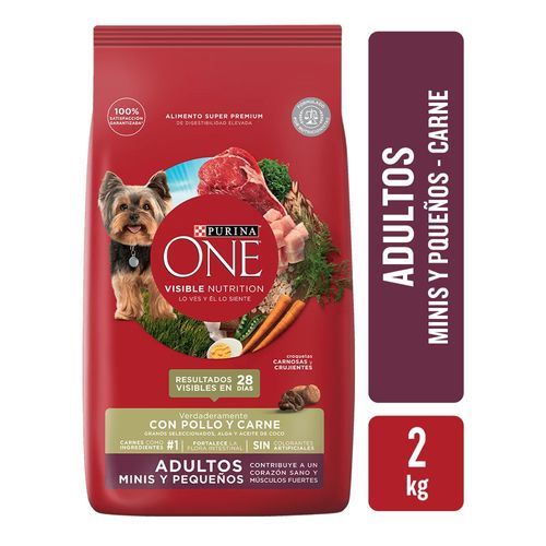 Alimento Seco para Perros Purina One Adultos Minis y Pequeños Pollo y Carne 2 Kg.