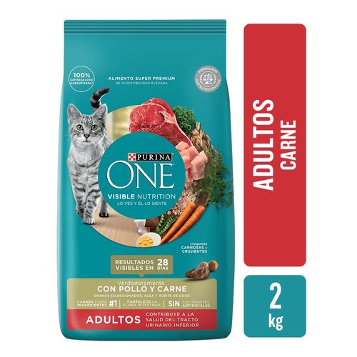 Alimento Seco para Gatos Purina One Adultos Pollo y Carne 2 Kg.