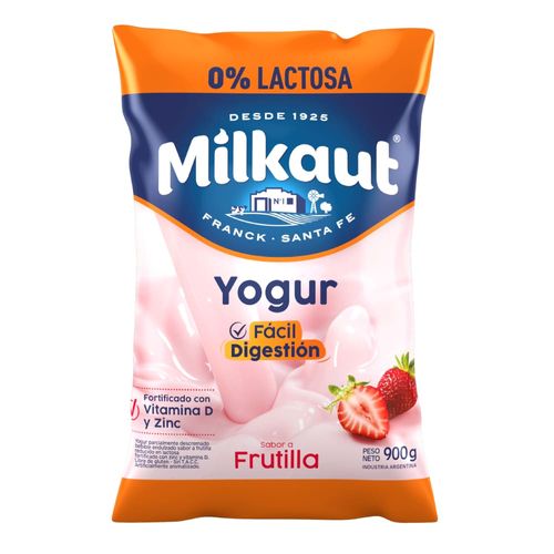 Yogur Entero Bebible Milkaut Frutilla 0% Lactosa 1 Kg.