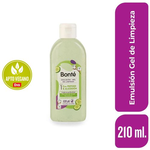 Emulsión Gel De Limpieza Con Pepino Y Algodón Bonte 210 Ml.