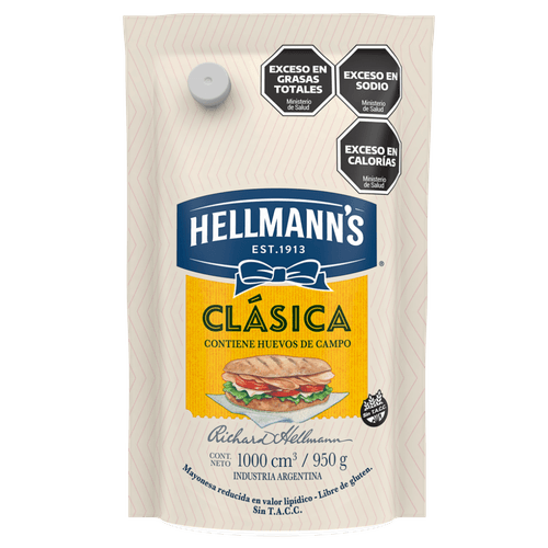 Mayonesa Clásica Hellmann's Sin Tacc Doypack 950 Gr.