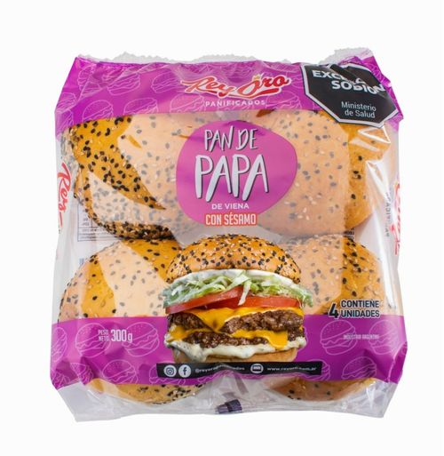 Pan de Viena Rey Oro con Papa Semillas de Sésamo 300 Gr. 4 Un.