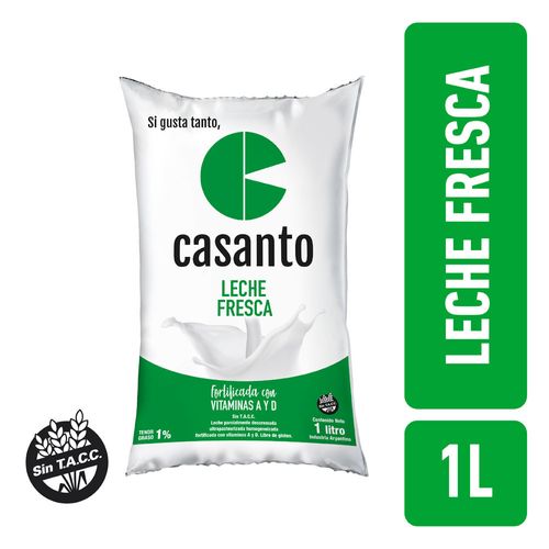 Leche Fresca Parc. Descremada 1% Fortificada Casanto Sachet 1 Lt.