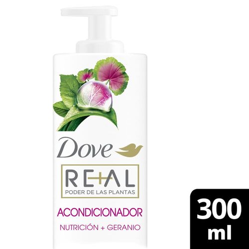 Acondicionador DOVE REAL Poder de Las Plantas NUTRICIÓN + GERANIO 300 Ml.