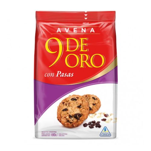 Galletas de Avena 9 de Oro con Pasas 180 Gr.