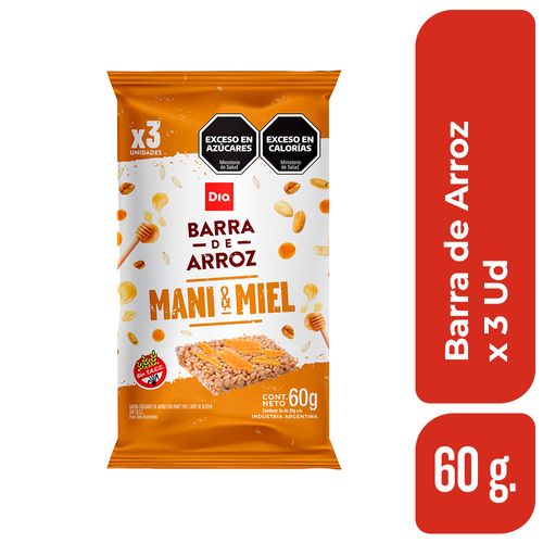 Barra de Arroz Mani  Miel x 3 Ud Dia 60 gr.