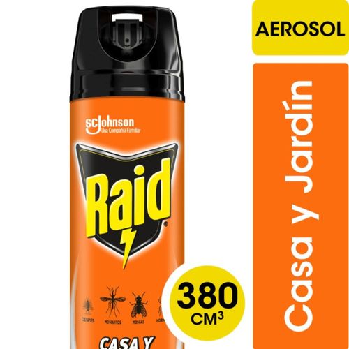 Insecticida Casa y Jardín Mata Moscas y Mosquitos en Aerosol Raid 380 Ml.