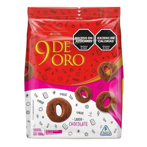 Galletitas Anillos 9 de Oro Sabor Chocolate 180 Grs.