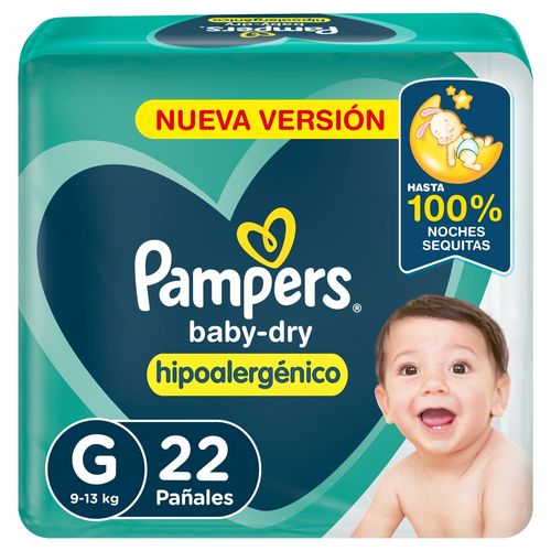 Pañales Pampers Baby Dry Hipoalergénico Talle G 22 Ud.