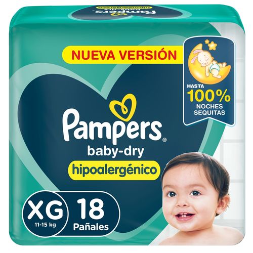 Pañales Pampers Baby Dry Hipoalergénico Talle XG 18 Ud.