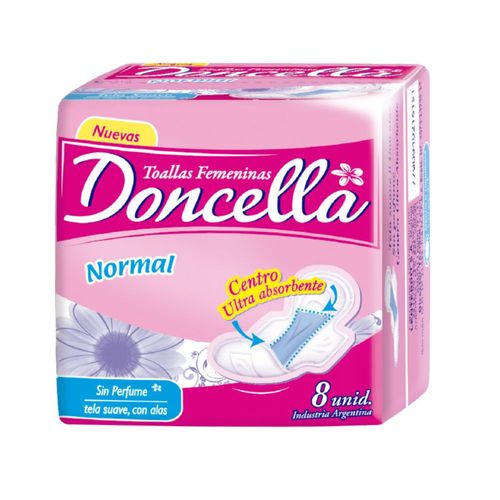 Toallitas Femeninas Con Alas Sin Perfume Doncella 8 Ud.