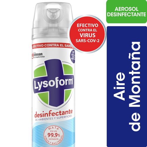 Desinfectante de Ambientes y Elimina Olores Aire de Montaña en Aerosol Lysoform 380 Ml.