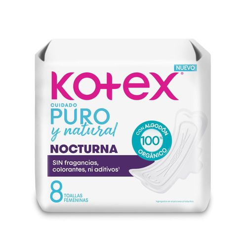 Toallas Femeninas Nocturnas Puro Y Natural Kotex 8 Ud.