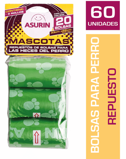 Bolsas Asurin Mascota Repuesto 3 Rollos