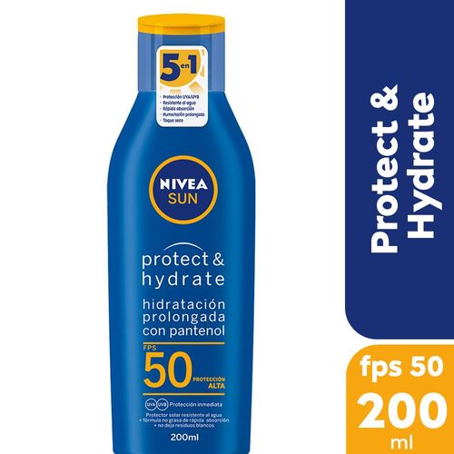 Protector solar humectante Protect & Hydrate Nivea Sun FPS 50 x 200 Ml.