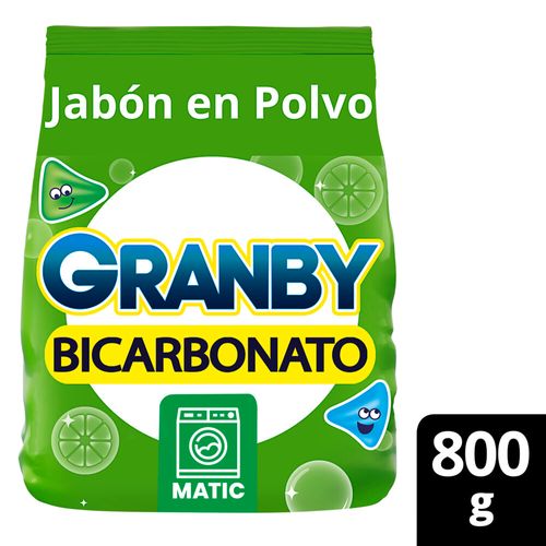 Jabón En Polvo Para Lavar Ropa Granby Bicarbonato Baja Espuma De Limón 800 Gr.