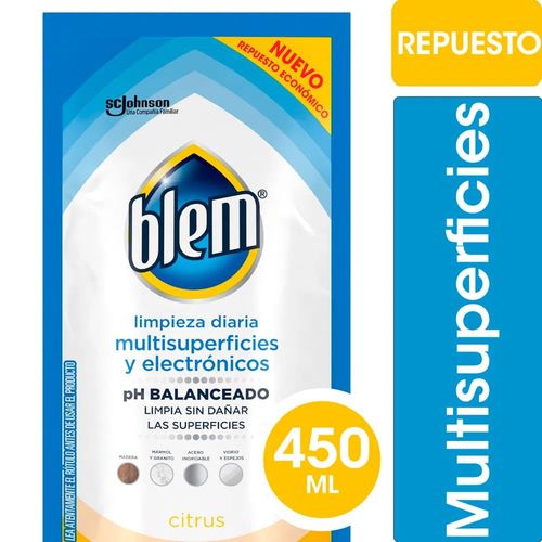 Limpiador Multisuperficies y Electrónicos Blem Citrus Repuesto 450 Ml.