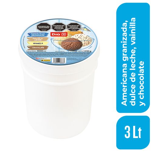 Helado DIA de Vainilla, Dulce de Leche, Chocolate y Granizado 3 Lt.