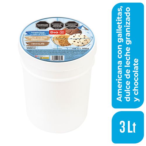 Helado DIA de Americana con Galletitas, Dulce de Leche Granizado y Chocolate 3 Lt.