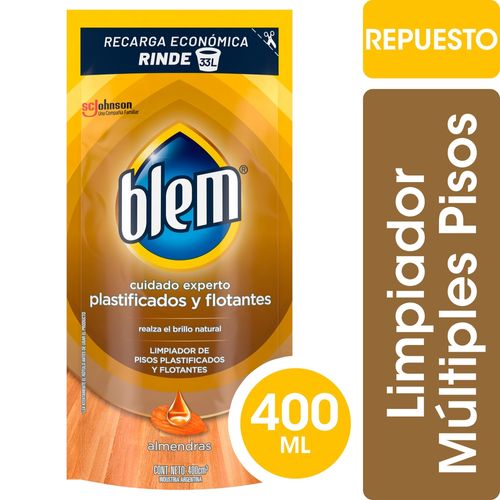 Limpiador de Pisos Plastificados y Flotantes Blem Original Repuesto Económico 400 Ml.