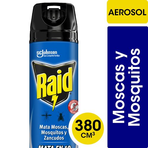 Insecticida Raid Mata Moscas y Mosquitos en Aerosol 380 Ml.