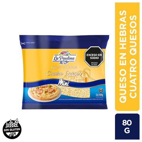 Queso en hebras La Paulina 4 Quesos 80 Gr.