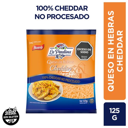 Queso En Hebras Cheddar 100% No Procesado La Paulina 125 Gr.