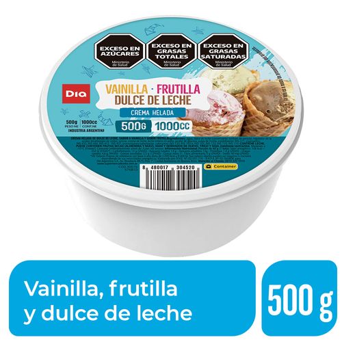 Helado Dia Vainilla, Frutilla y Dulce de Leche 500 Gr.