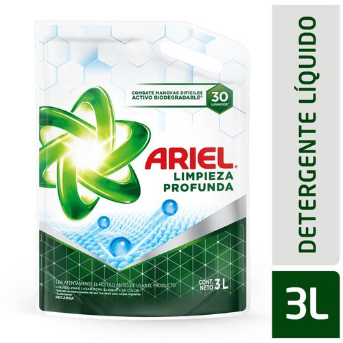Jabon Liquido Para Ropa Ariel Limpieza Profunda Doypack 3 Lt.